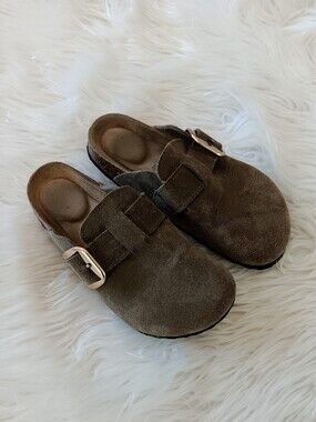 Project Cloud Earthy Olive Taupe Green Suede Leather Buckle Clog Mules 37 | 6